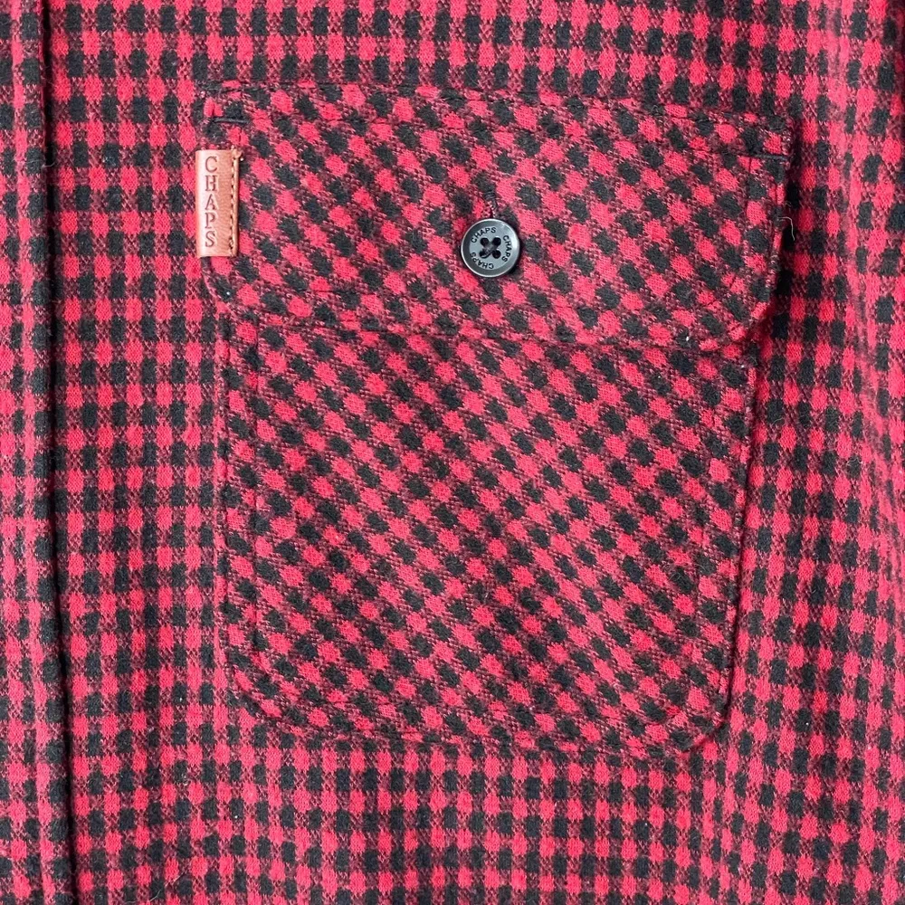 CHAPS Red Black Checkered Plaid Flannel Button Down Shirt Sz Medium Fisherman - Image 3