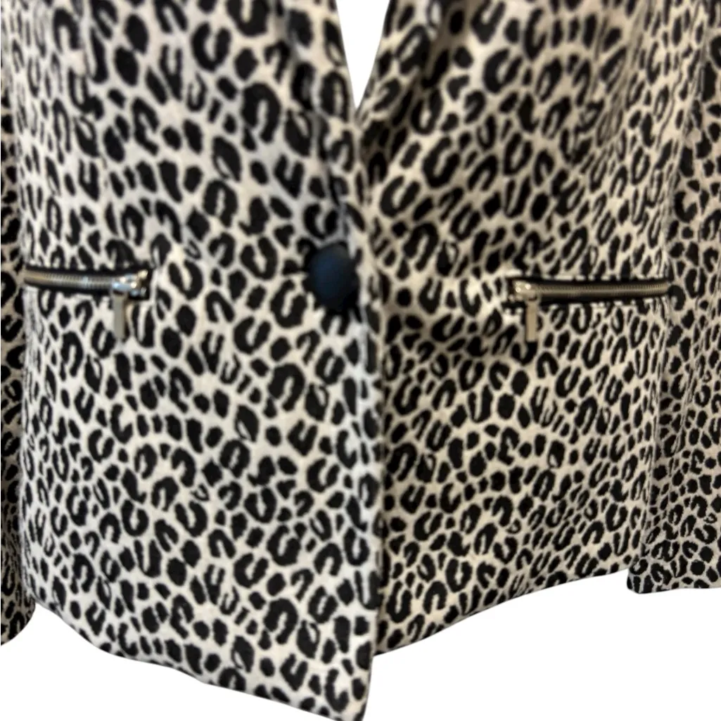 Leopard Print One Button Blazer Jacket Sz PS Peplum Hem Lined Stretch Tan Black - Image 6