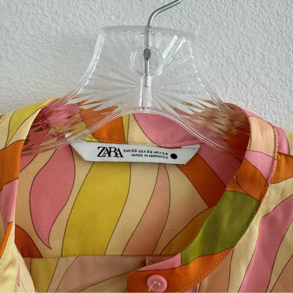 Zara Multicolor Abstract Patterned Button Blouse Size: XS - Image 3