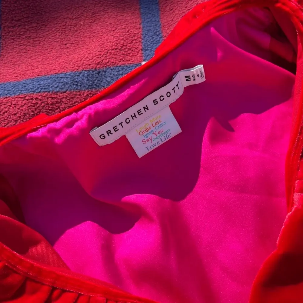 Gretchen Scott Ruffleneck Silky gorgeous red velour dress ruffled collar
M - Image 2