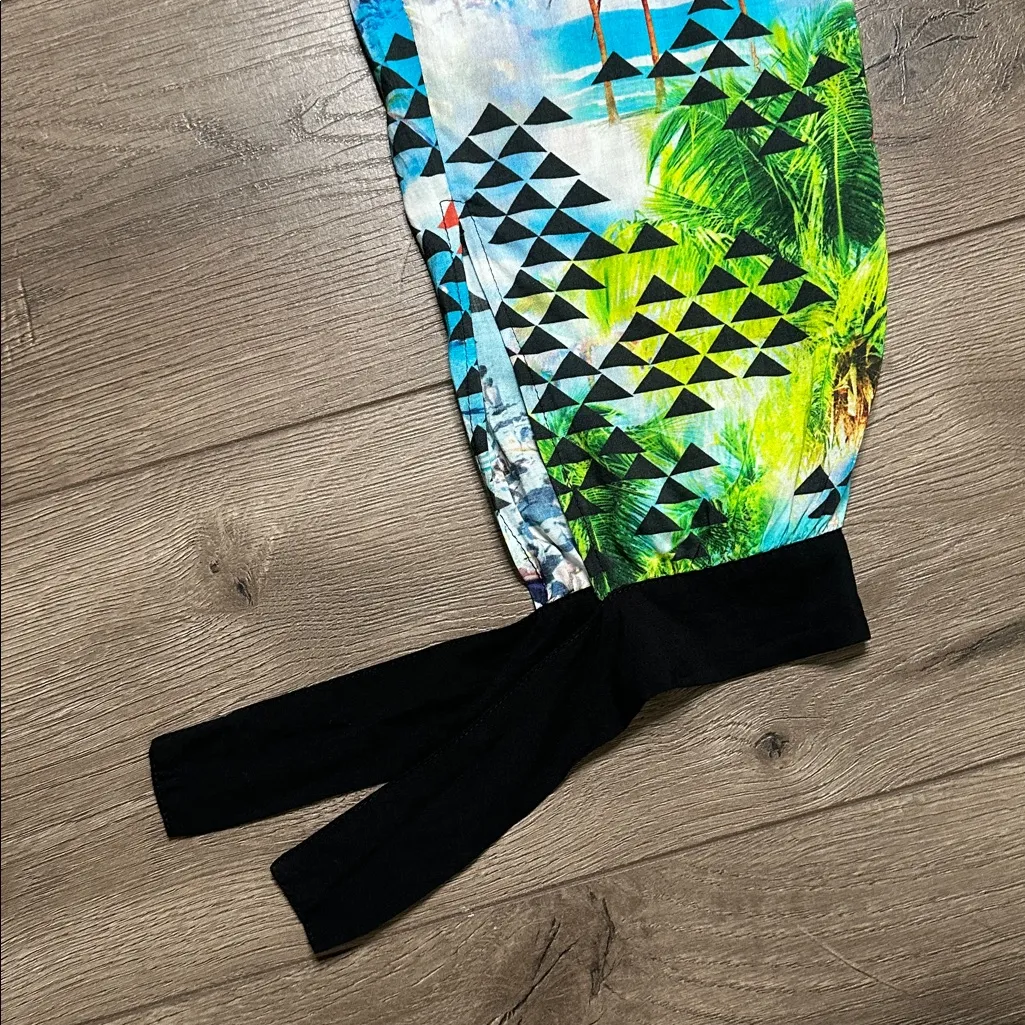 Seafolly Beach Summer Mid Rise Resort Rayon Ankle Tie Pants Blue Green Small - Image 7