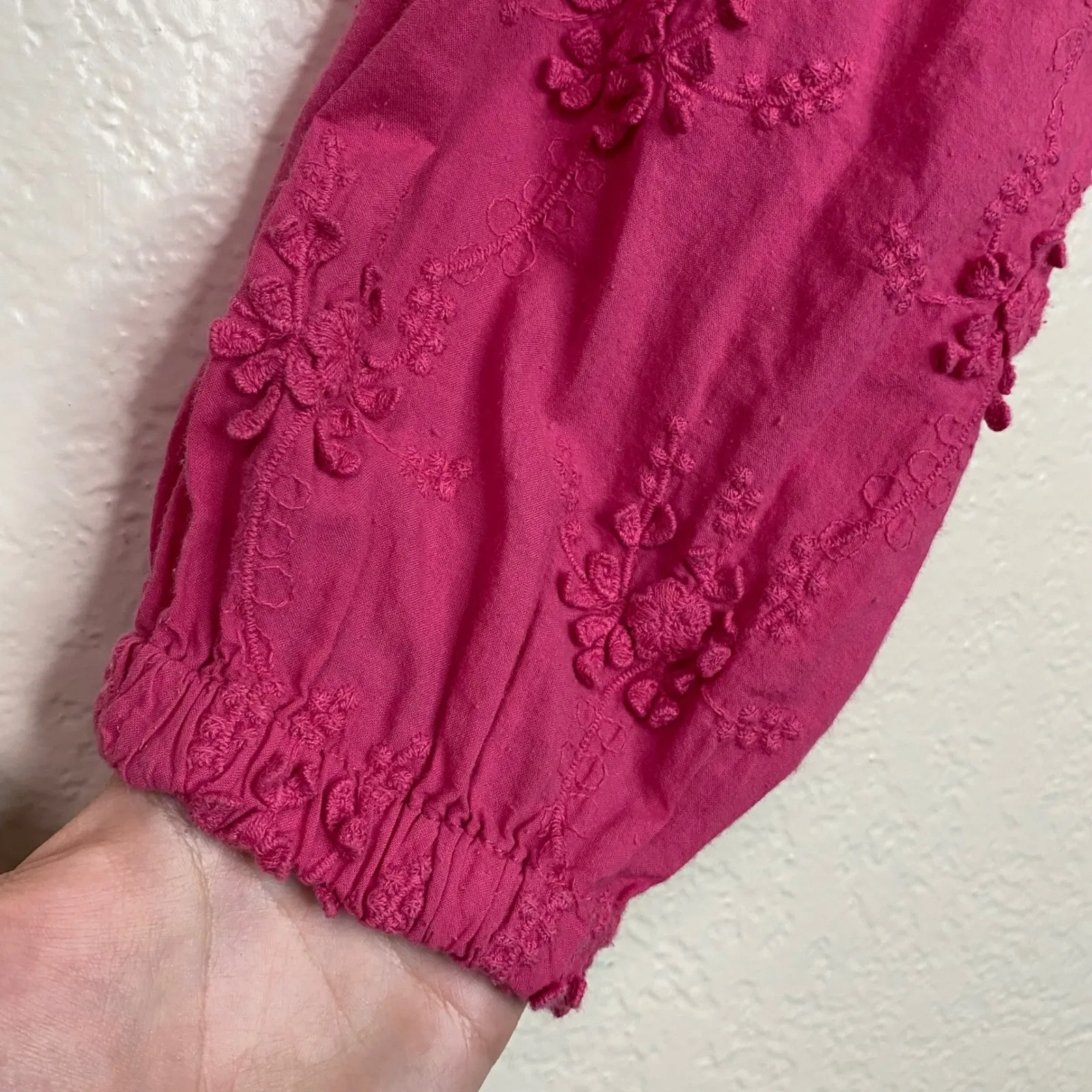 LOVE MOSCHINO Pink Embroidered Cotton Boho Peasant Blouse Top Cottage Size 8 - Image 3