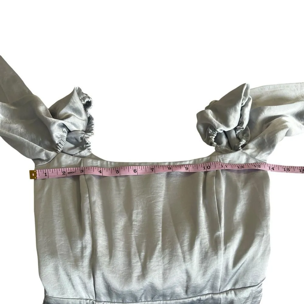 Aritzia Wilfred Bridgerton Satin Blue Square Neck Long Sleeve Slit Midi Dress 0 - Image 10