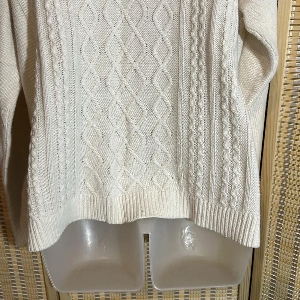 Chaps Classics Ivory Loose Cable Knit Round Neck Sweater Oversized Large - Image 11