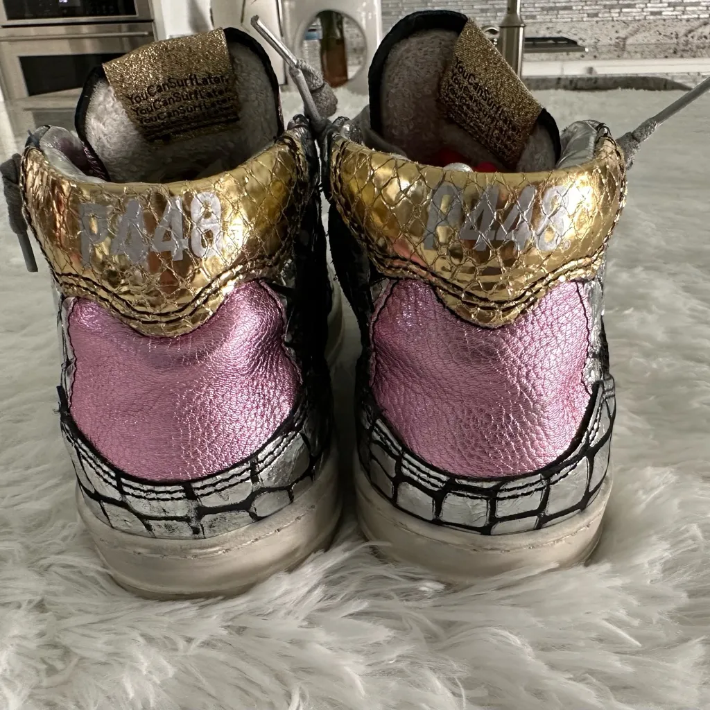 New P448 Queens Mid-Top Sneakers‎ in Croco Leather & Glitter Mesh Shoes 35 - Image 3