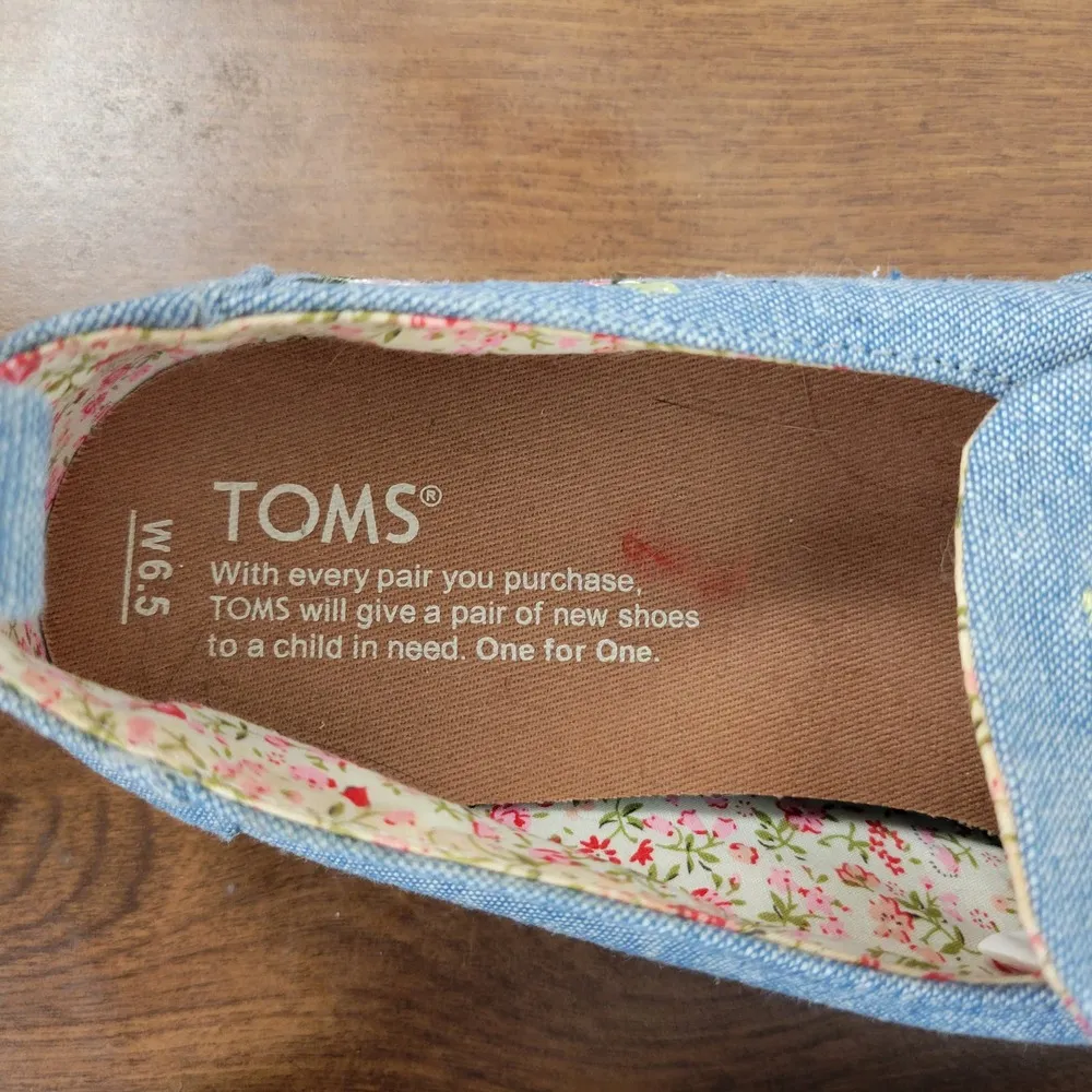 Toms Womens Alpargata Rope Flats 6.5 Floral Embroidered Chambray Espadrille - Image 7