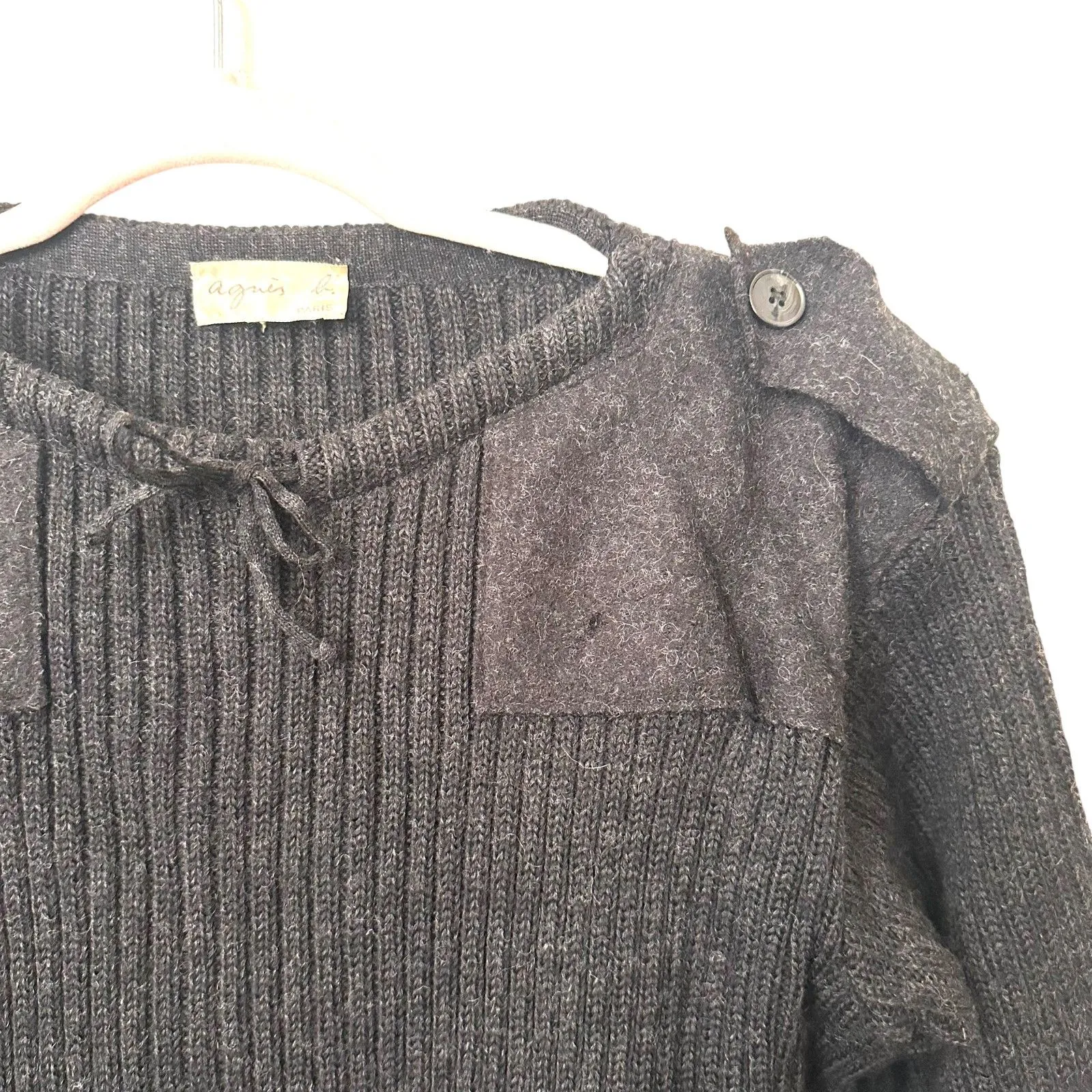 AGNES B Ribbed Wool Crewneck Sweater Dark Grey‎ Large Gray - Image 4