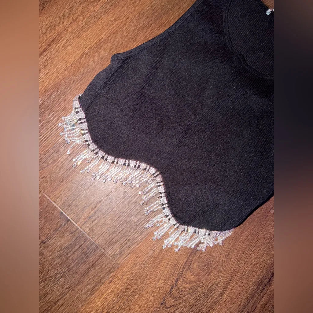 Zara black seamless rhinestone crop top nwot $98 M/L party diamond blogger fav - Image 5