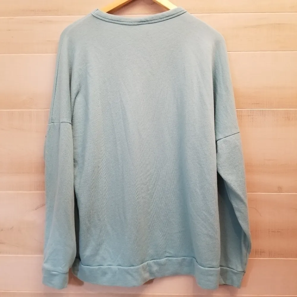 {M} PINK VS Mesh V Cutout Crew Pullover Baby Blue Sweatshirt - Image 6