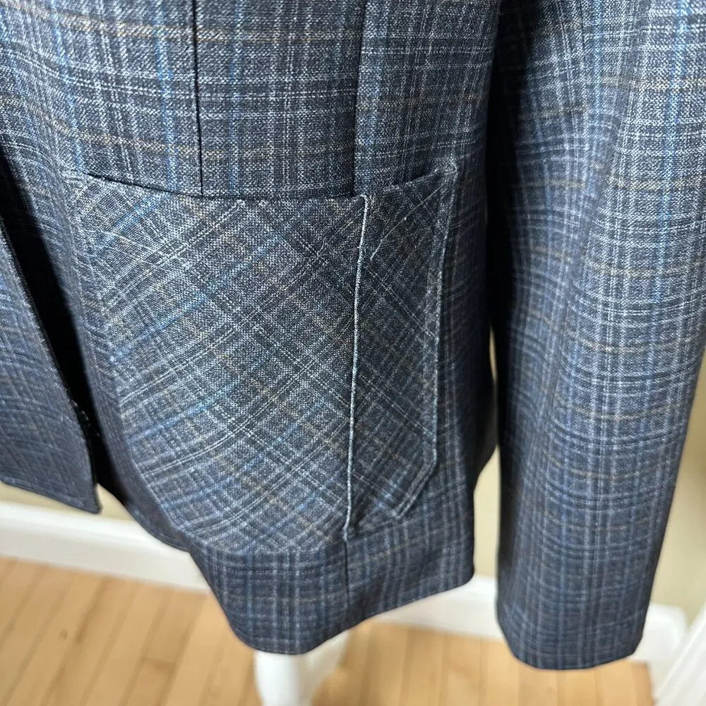 NORDSTROM Wit & Wisdom Plaid Grey Blue One Button Blazer Jacket Size Small - Image 4