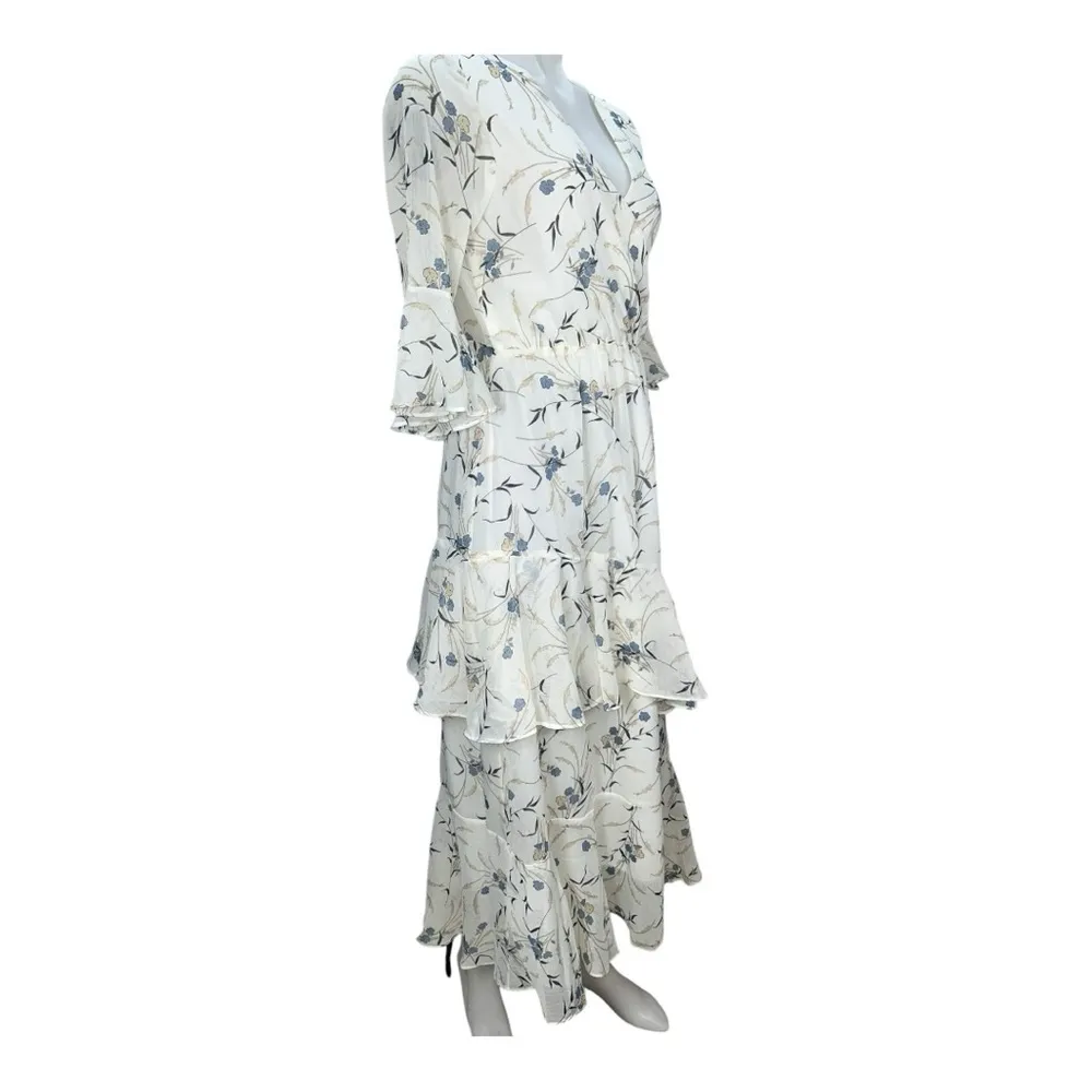 XINOU Womens Dresses White Floral Maxi Dress V Neck High Waist Chiffon size M. Size M - Image 10