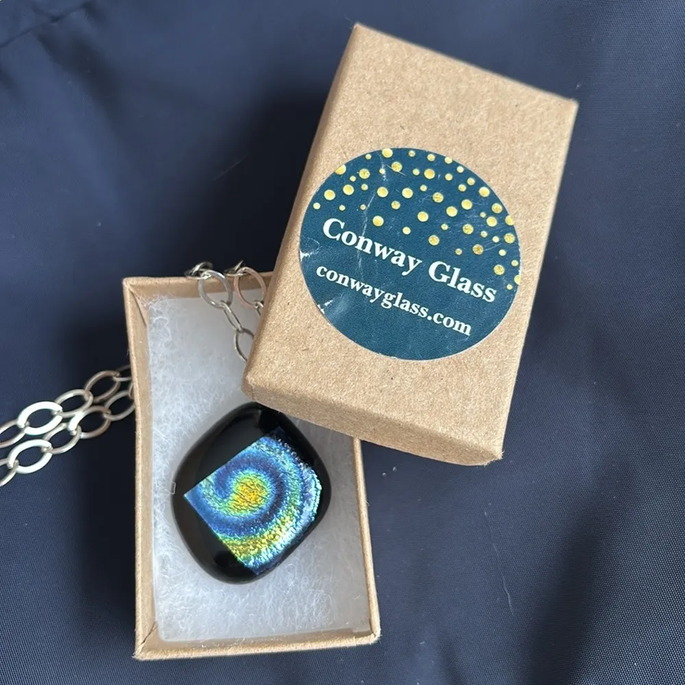Conway Glass hand blown glass navy one of a kind blue Swirl Pendant Black - Image 2