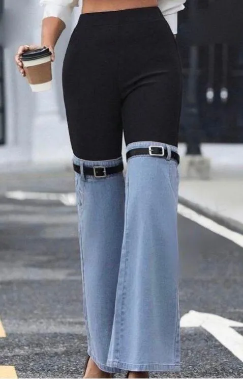 Nwt, Lavishly Paris Two Tone Denim Flare Leg Pants. - Image 9