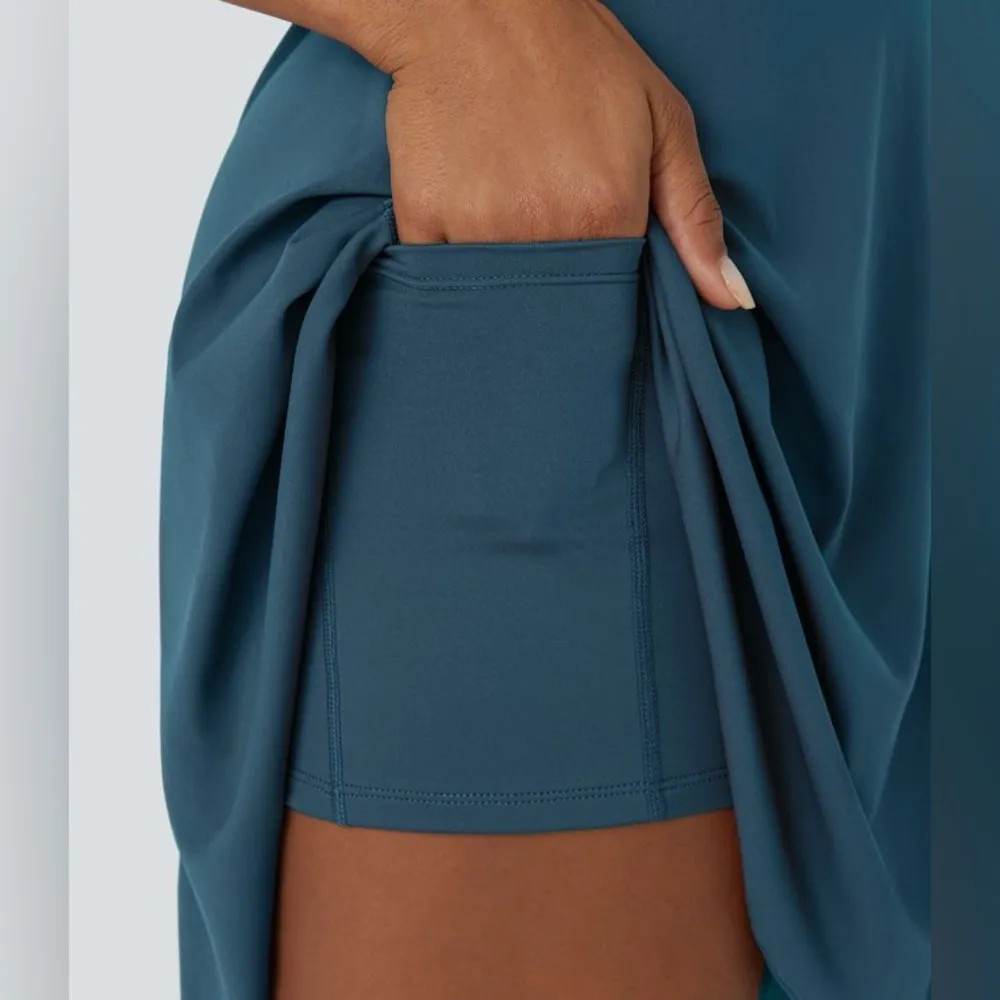 NWT Halara Drawstring Flare 2-in-1 Pocket Mini Casual Dress w Tube Top in Blue S - Image 4