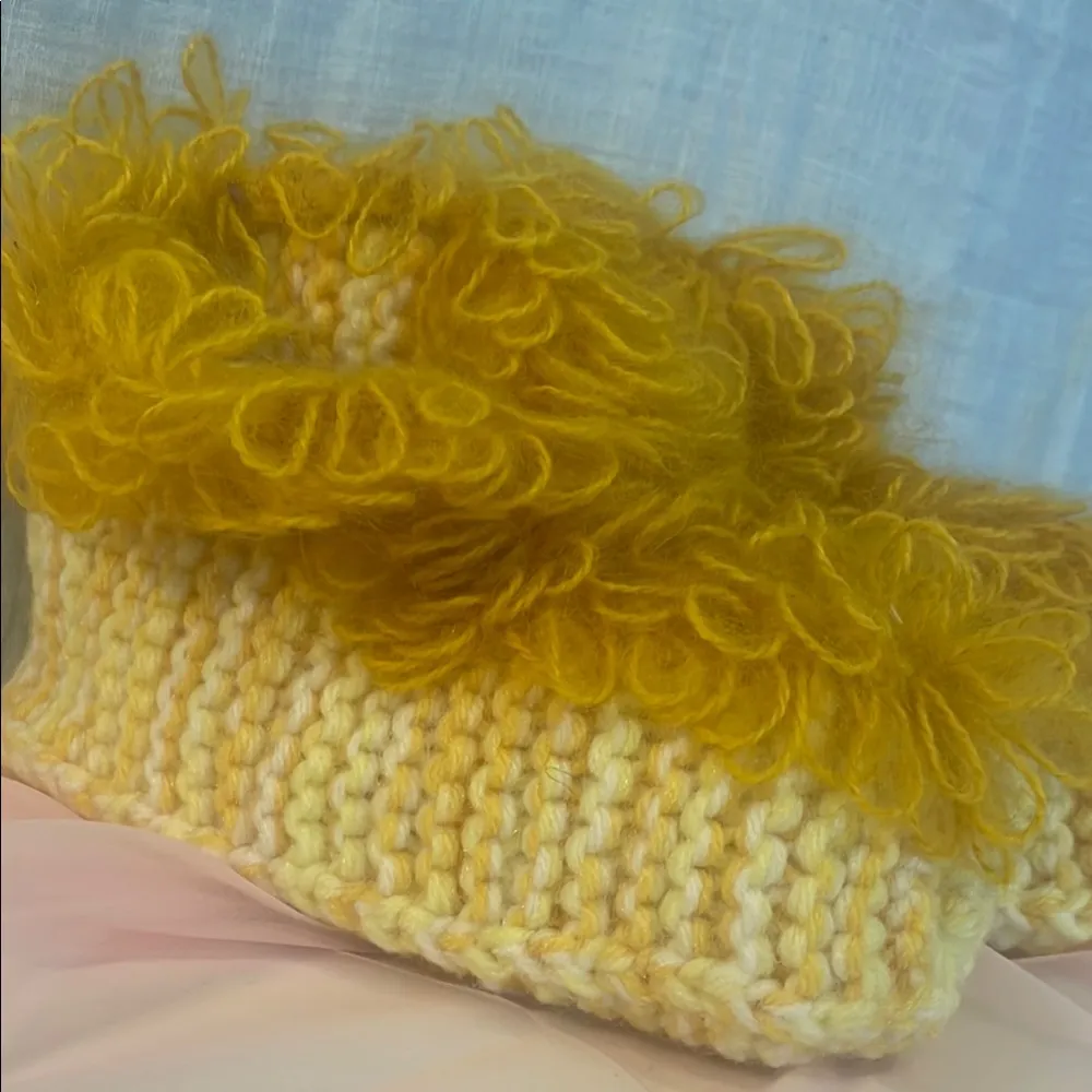 Handmade Yellow Fluffy Knit Slippers - Image 2