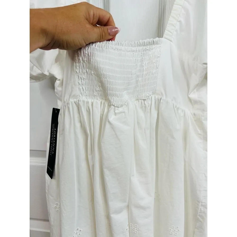 Adrianna Papell Dress Womens Size 8 White Eyelet Ruffled VNeck Boho Chic NEW - Image 8