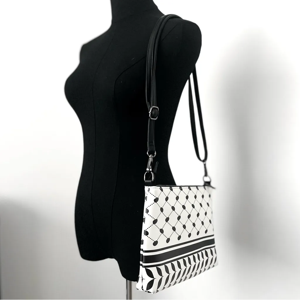 Keffiyeh Shoulder/Crossbody Bag with Adjustable Strap • Free Palestine Black - Image 2