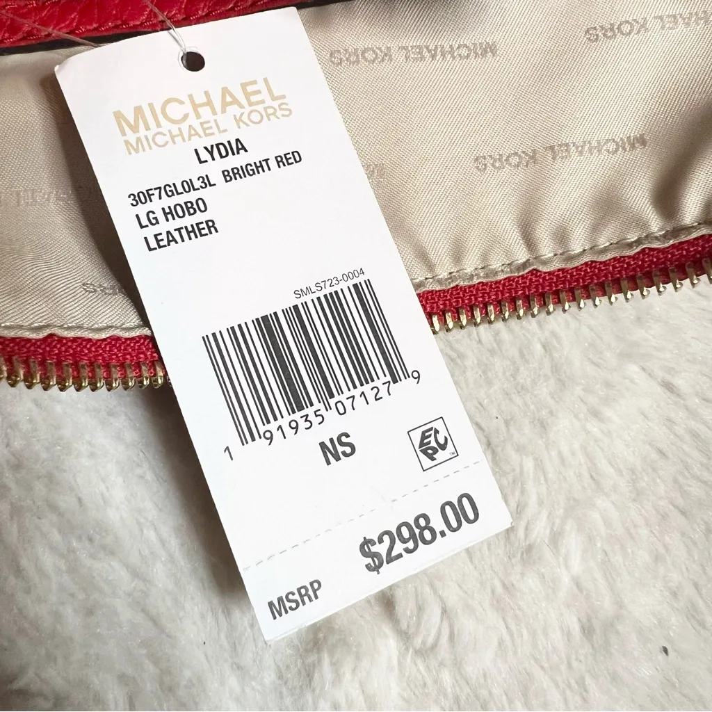 Michael Kors Red Lydia Large Leather Hobo Bag Designer Shoulder Bag Purse - Image 15