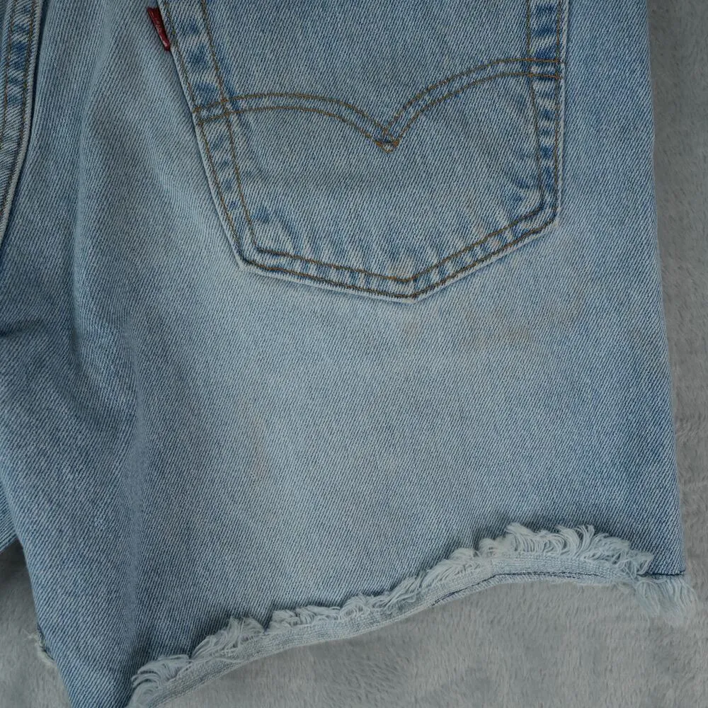 Vtg 95' Levis 555 Shorts Mens Womens 33x6 Blue Cut Off Raw Hem Bootie Hot Pants - Image 6