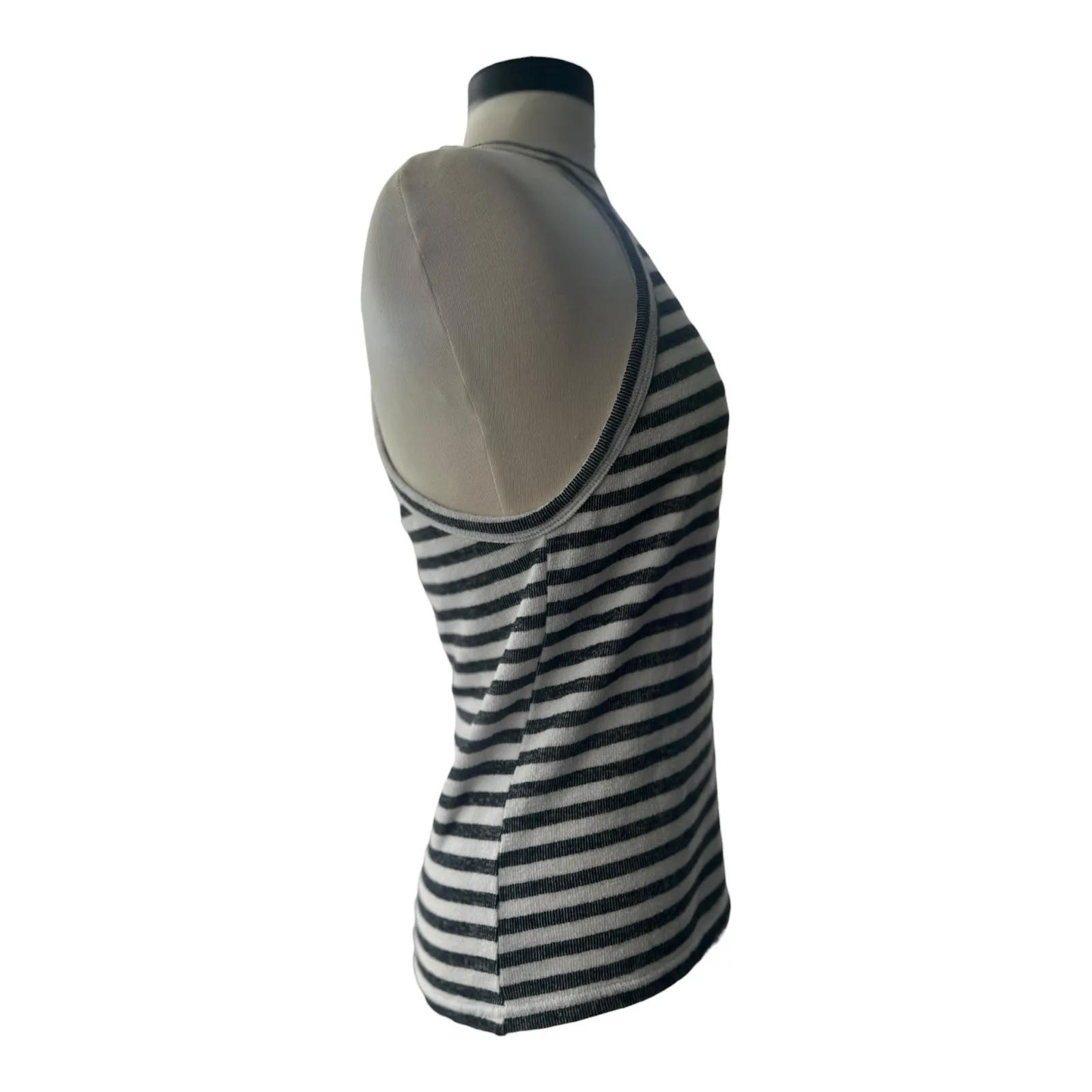 Poof Racerback Black White Stripe Tank Top Med 90s Grunge Minimalist  Athleisure - Image 4