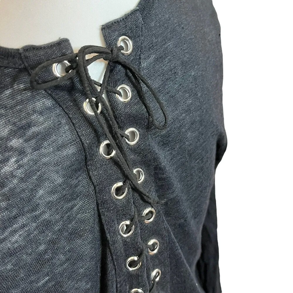 Generation Love Women Black Long Sleeve Top Lace Up Linen Blouse Size Small S - Image 7