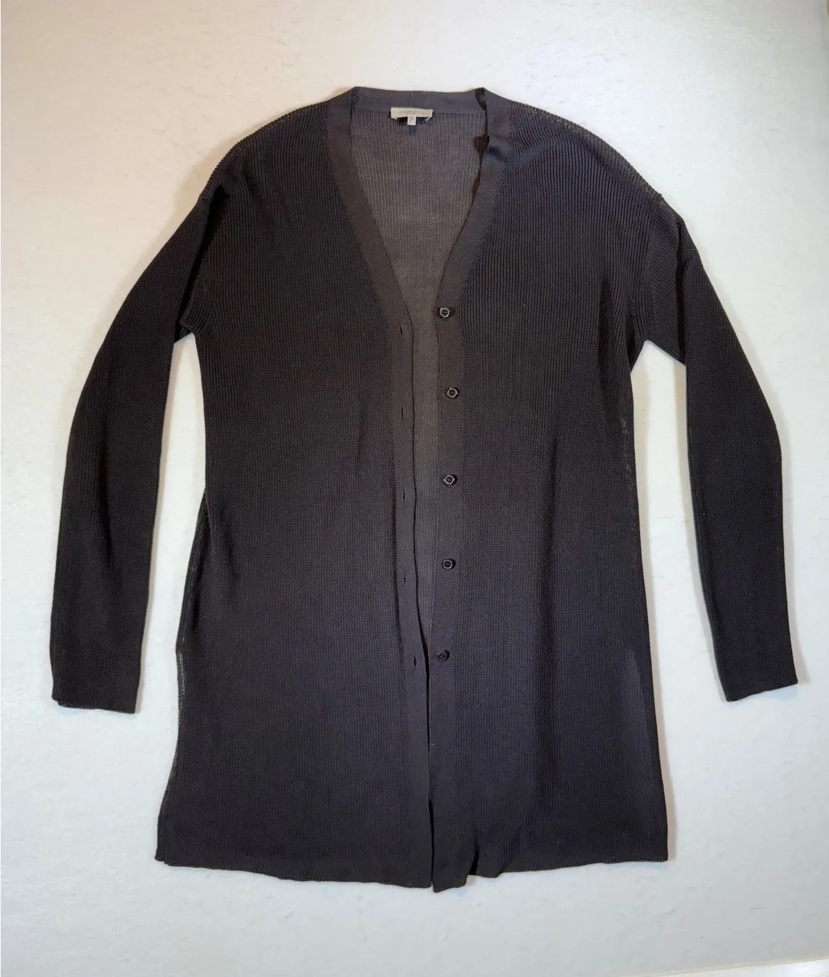 Lafayette 148 New York Black Knit Long Sleeve Button Down Duster Cardigan - Image 1