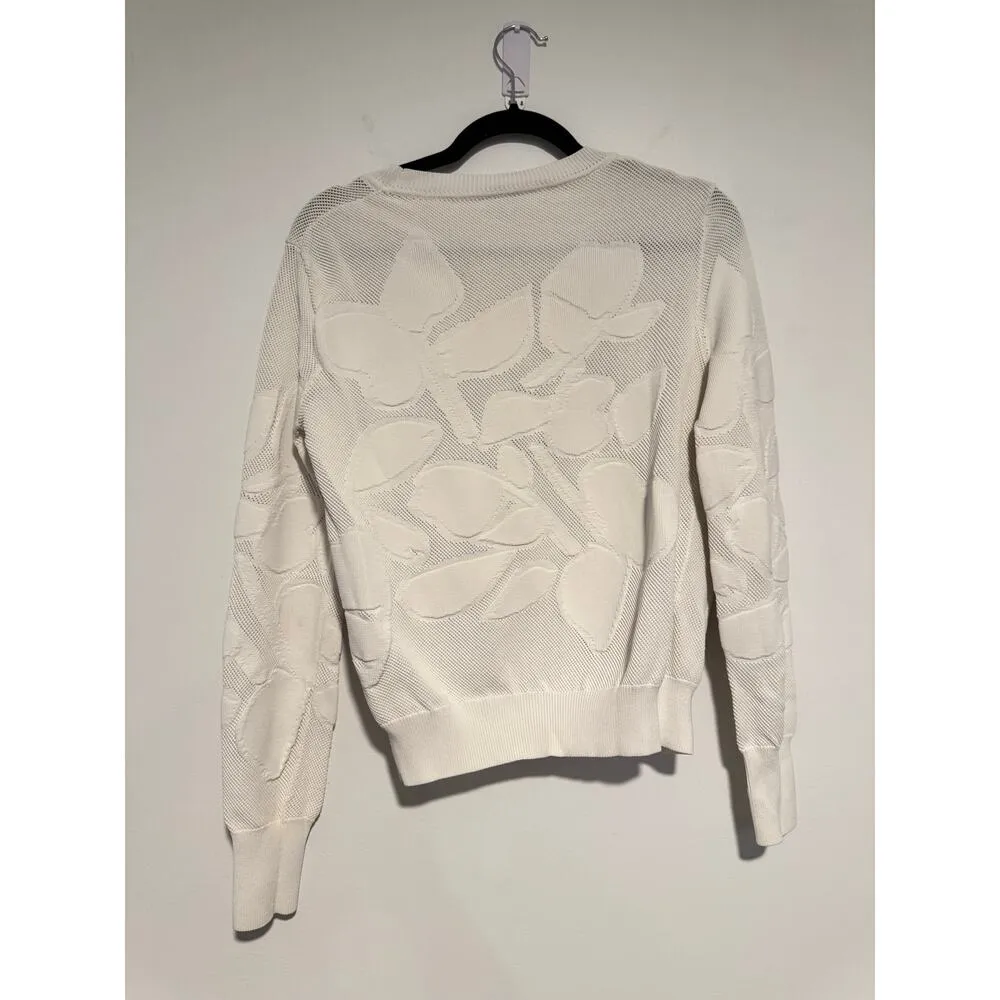 GREY Jason Wu Textured 3D Floral Knit Sweater Cream Ivory Women’s Size S White - Image 4