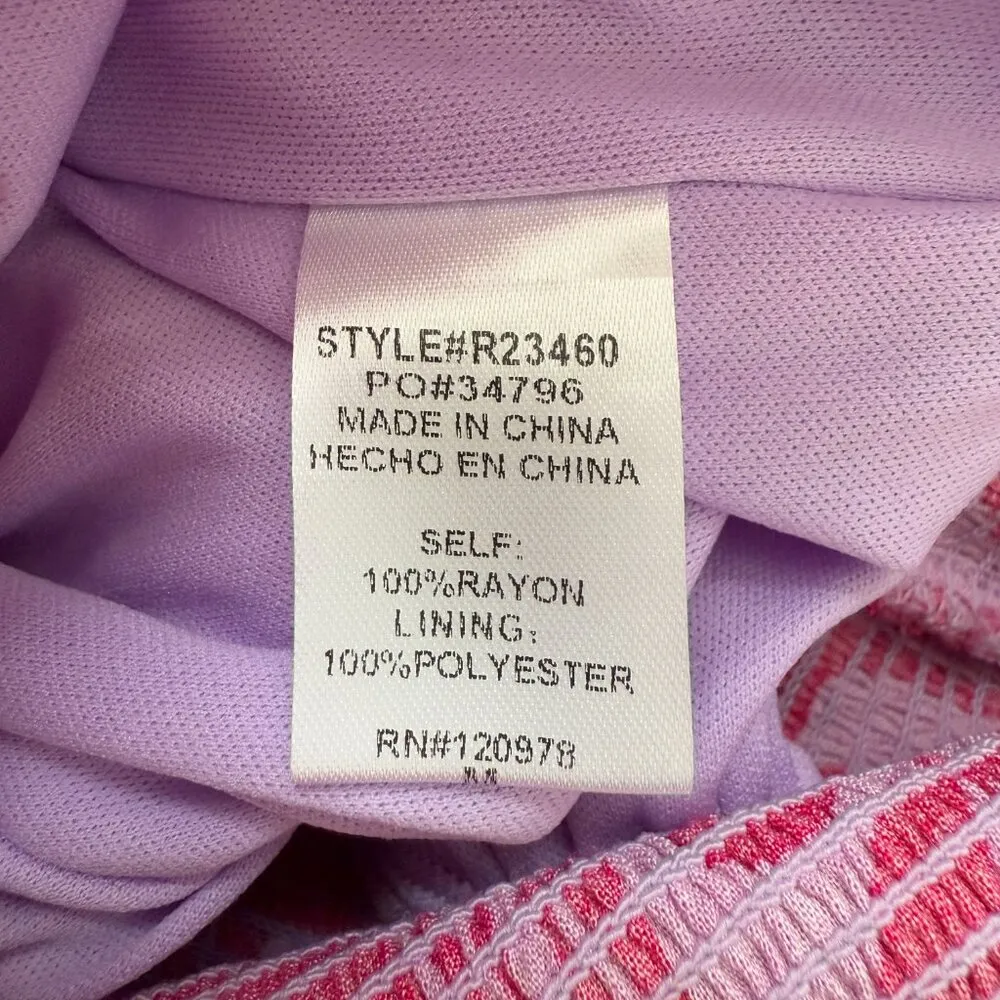 Entro Patterned Smocked Wide Leg Jumpsuit Women's Medium Pink Purple Comfy Boho - Image 16