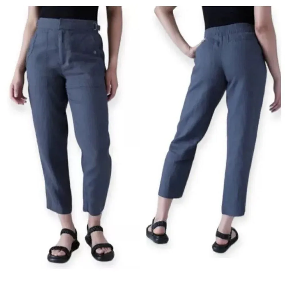 Athleta Voyager Linen Strap Waist Granite Blue Cropped Pants Sz 4 lightweight la - Image 4