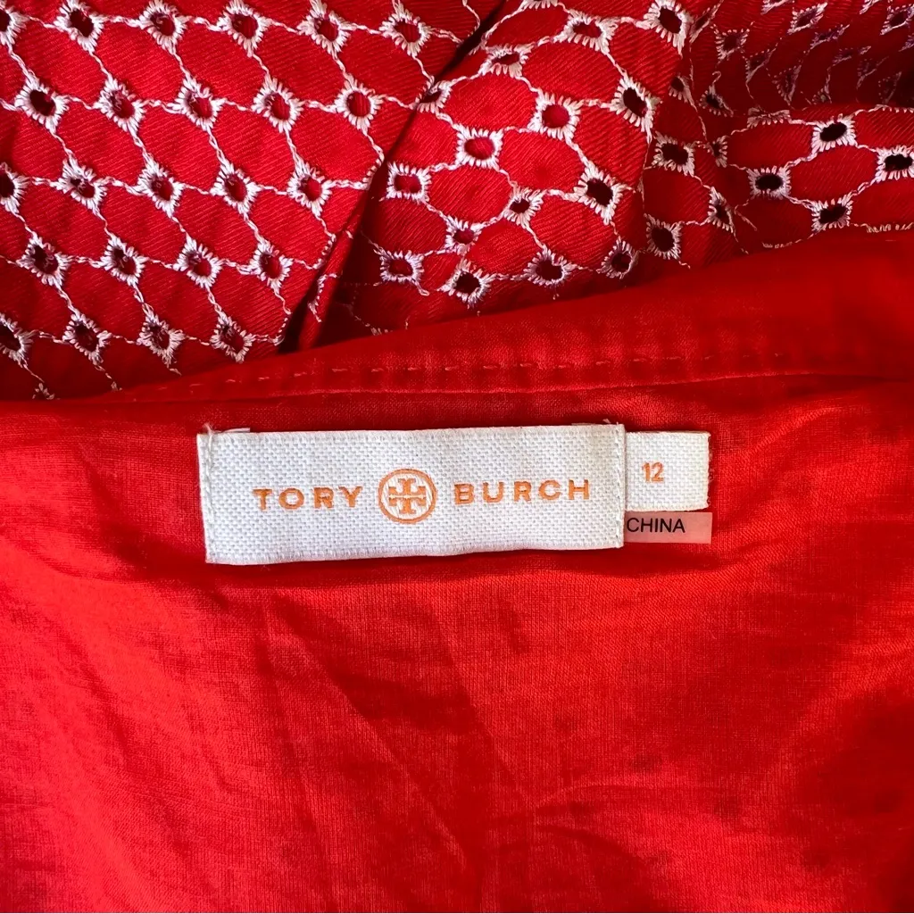 Tory Burch Berdine Orange Patterned Eyelet Midi Dress - Image 7