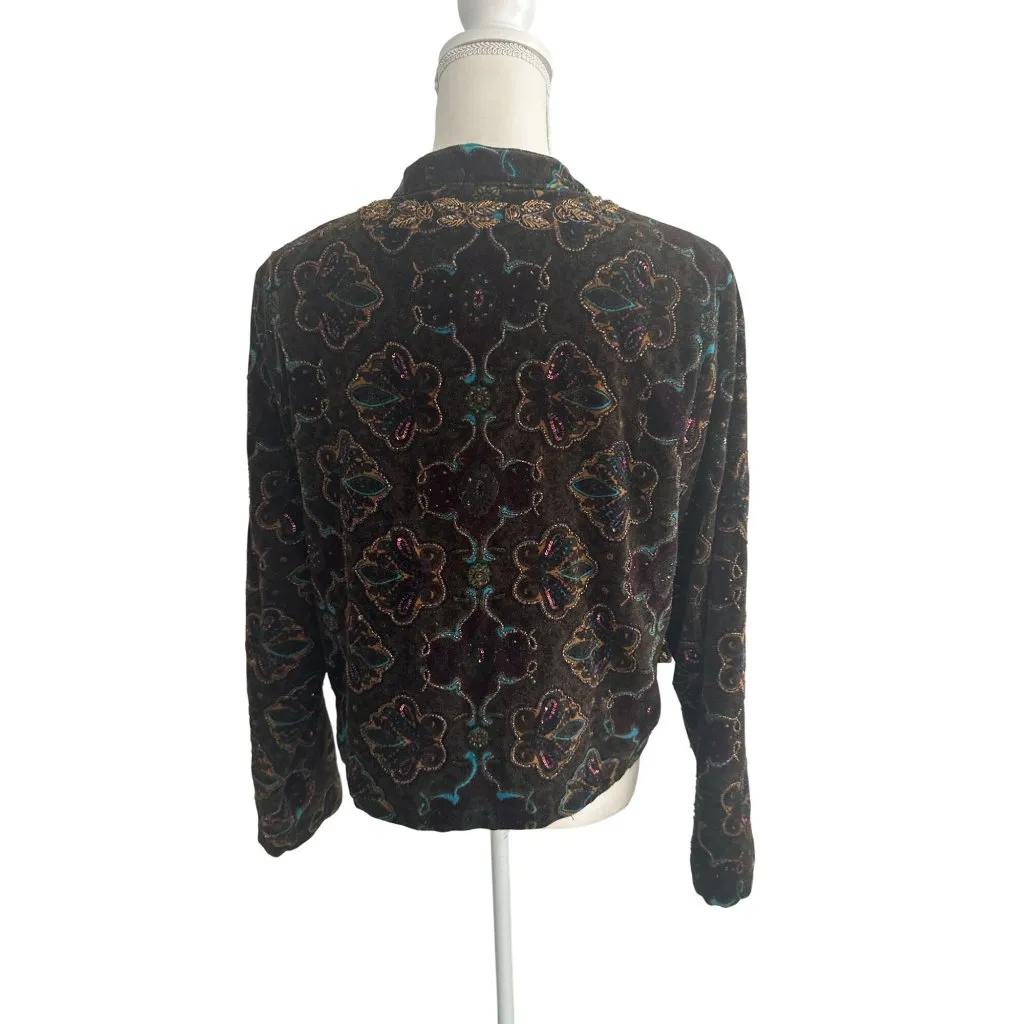 CHICOS Velvet Beaded Jacket Blazer Size Chicos 1 US M 8 Brown Size M - Image 2