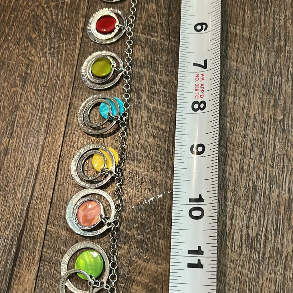 Color Necklace Multicolor Layered‎ Triple Dangling Discs Swag 21 in Yellow - Image 6