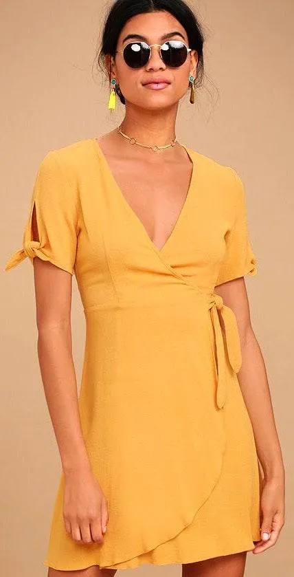 Lulus Yellow Wrap Dress - Image 2