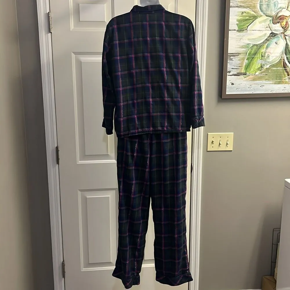 Victoria’s Secret Blue Plaid Two Piece Pajama Set- Button Down Pull-On-Med Short - Image 2