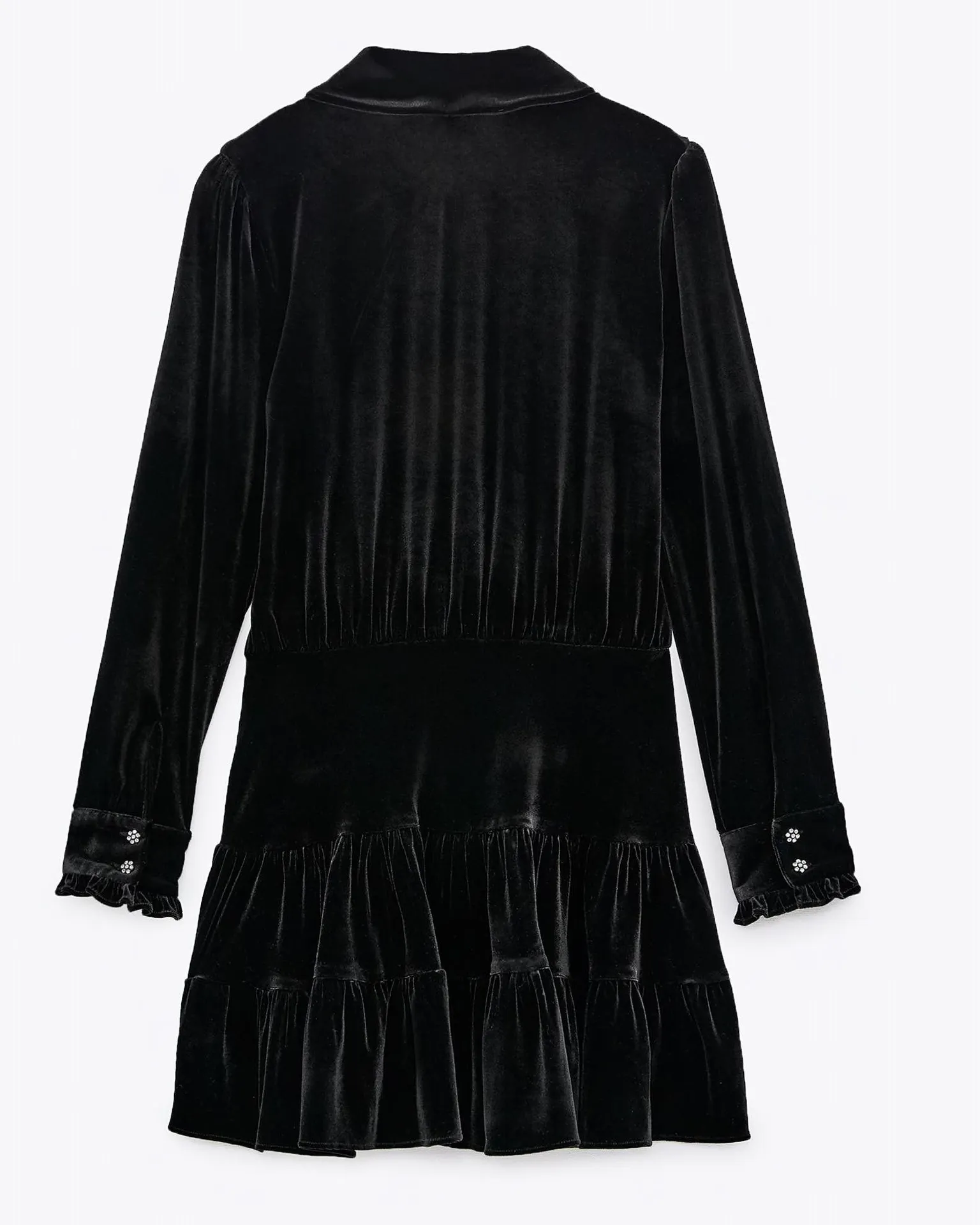 Black Velvet Mini Ruffle Mini Flare Dress - Image 5