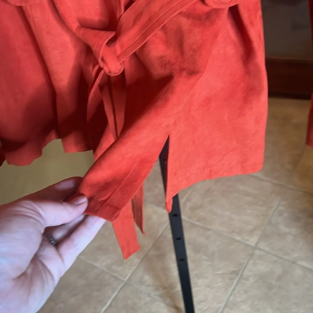 Cato Women's Long Sleeve Jacket Button Up Tie Waist Faux Suede Orange Size Large - Image 5