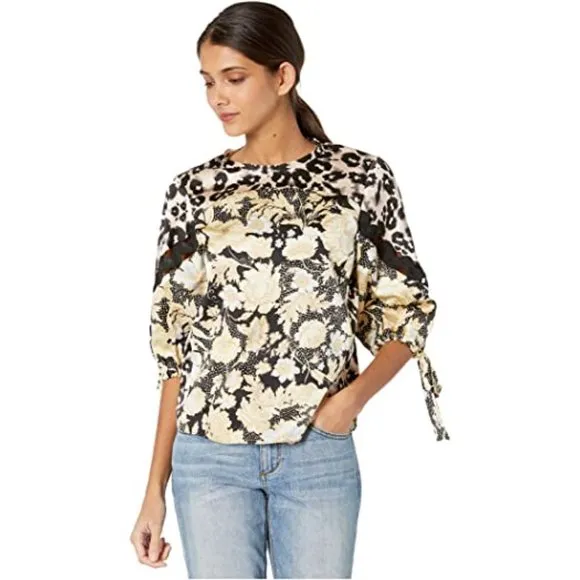 Rebecca Taylor Floral Contrast Silk Tie Blouse - Image 9
