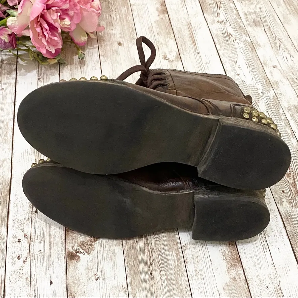 Steve Madden Tarnney Brown Gold Leather Stud Boots - Image 11