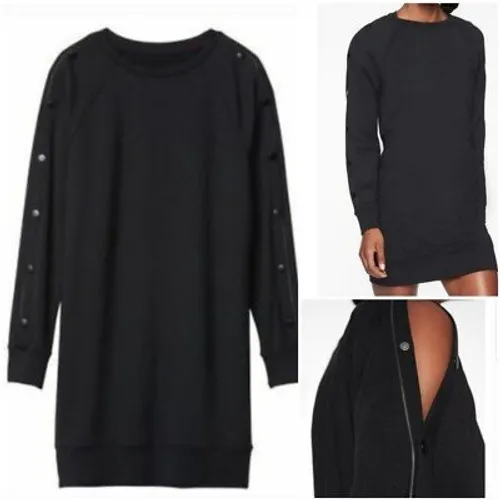 Athleta Black Snap Sleeve Sweatshirt Dress Tunic XXS Athleisure Casual - Image 2