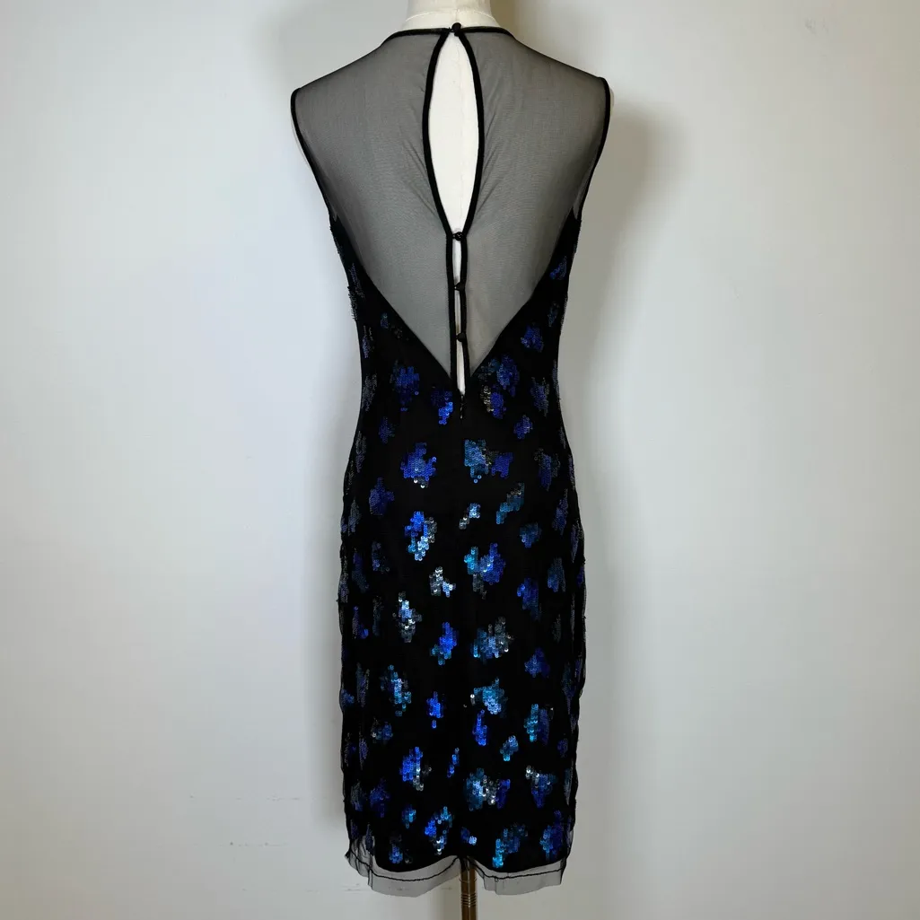 REISS Peacock Sequin Embellished Cocktail Dress Sheer Mesh Back Women’s Size 4 - Image 10