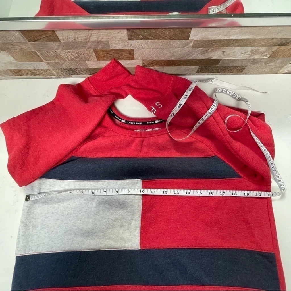 TOMMY Hilfiger Sport sweatshirt sweater cropped Red Sz L - Image 8