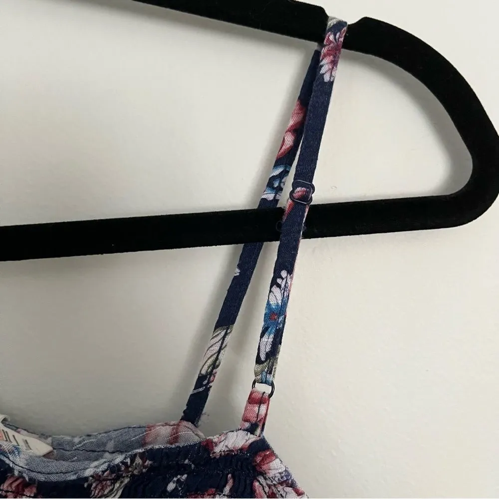 Pink Rose Floral One Shoulder Ruffle Mini Dress Navy Blue Size Small - Image 6