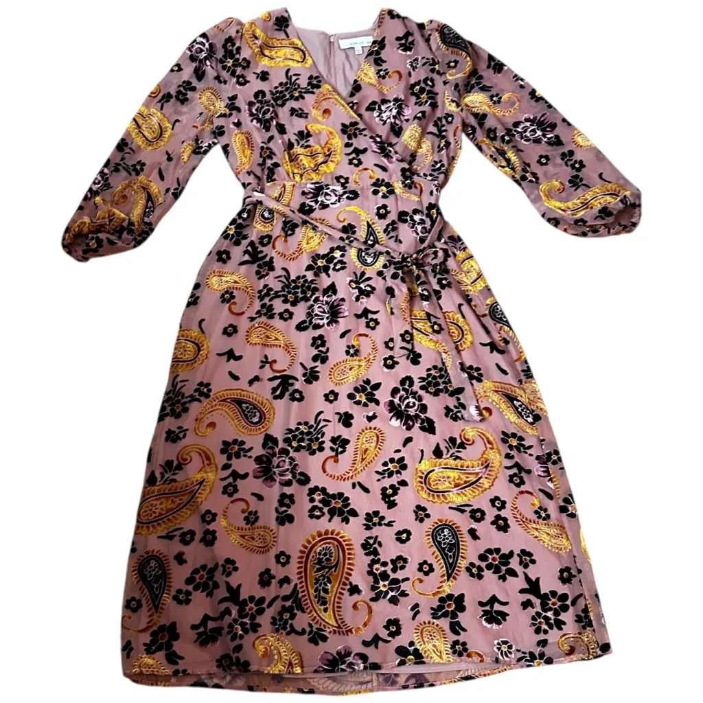 Adelyn Rae Velvet Burnout Paisley Wrap Midi Dress | Boho Romantic | L - Image 13