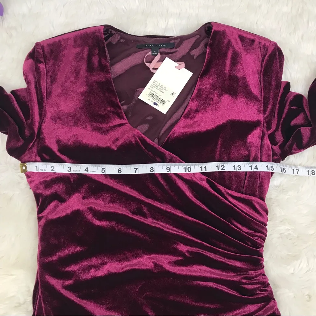 ALEX MARIE Burgundy Red Velvet Long Sleeve Dress Ruched Holiday Christmas Size 4 - Image 11