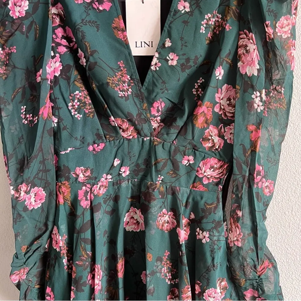Lini Green Isabelle Puff Sleeve Floral Dress Size XS - Image 3
