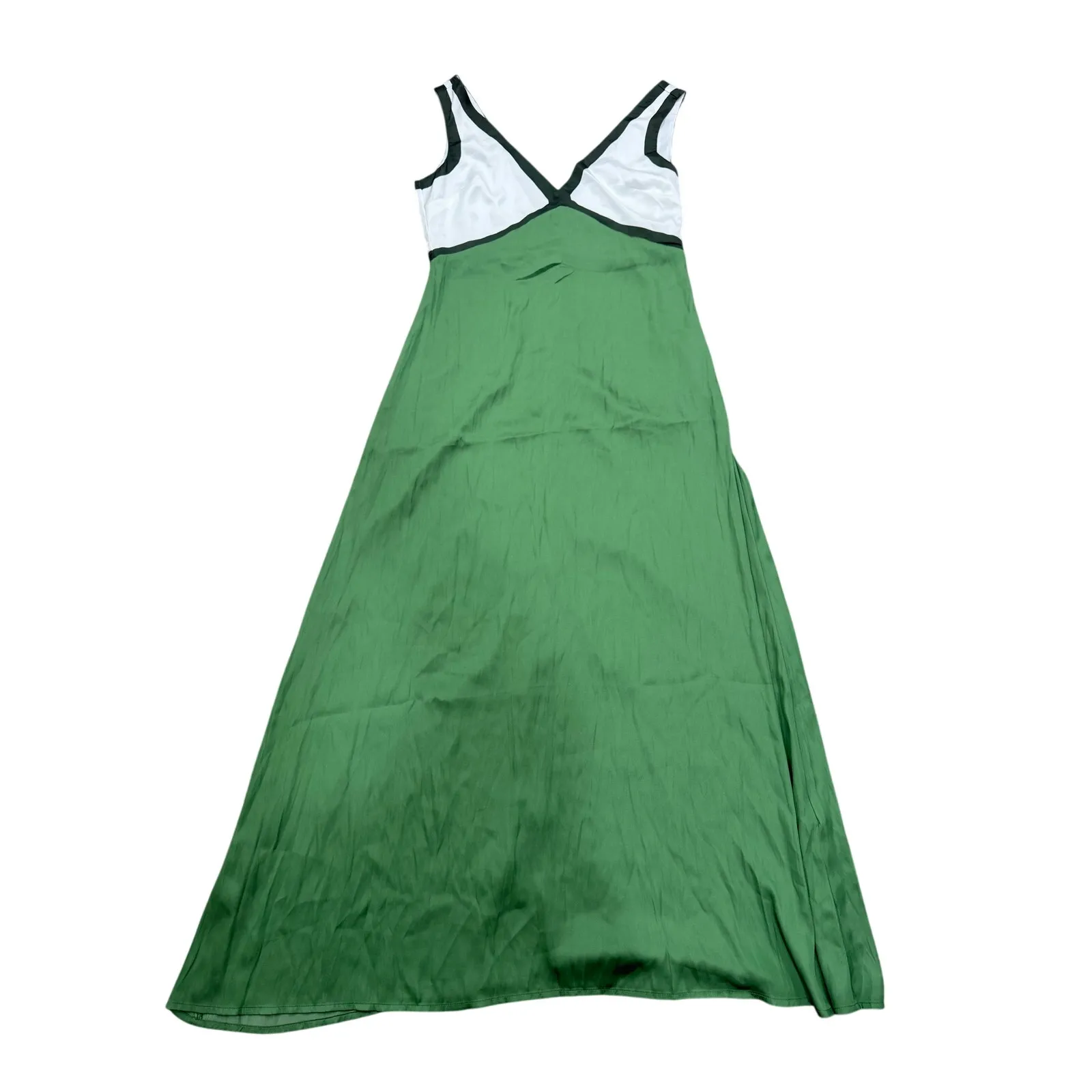 Commense Satin Colorblock Trim Minimalist Breezy Long Green Maxi Dress M Size M - Image 2