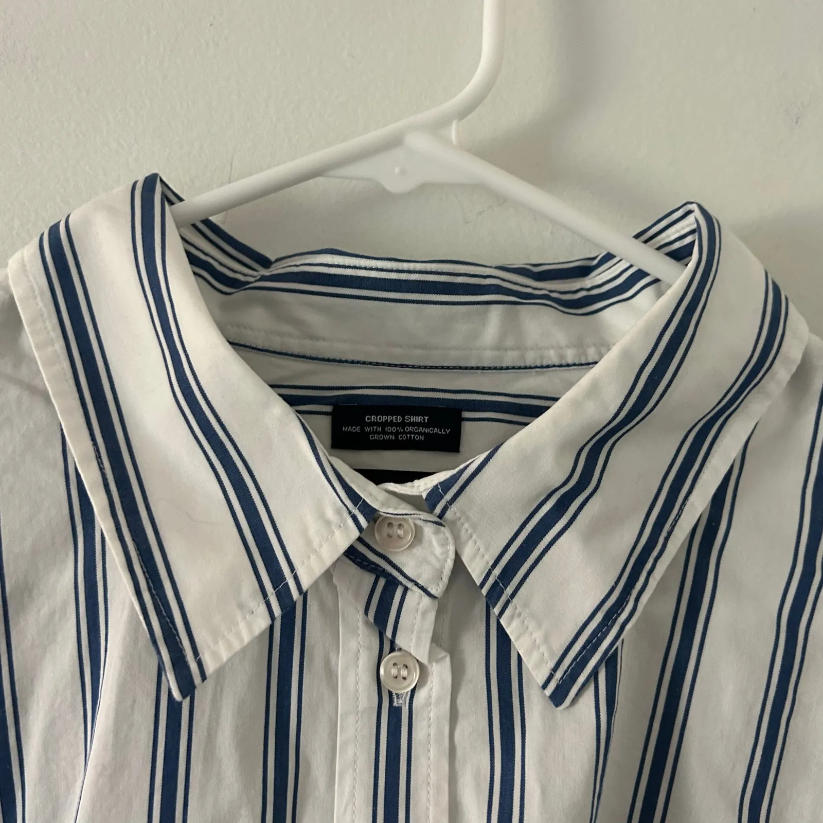 Gap Women's Button Up Blue Stripe Cotton Poplin Long Sleeve Shirt XL New - Image 9