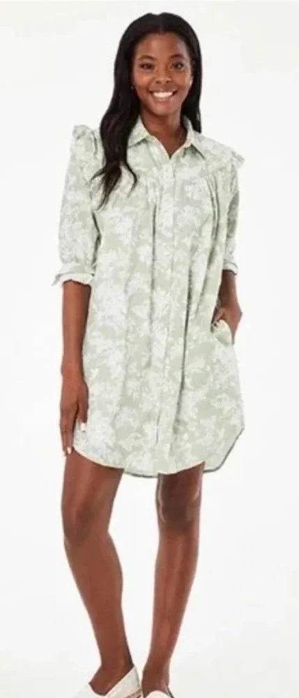 Roller Rabbit Caxias Darya Dress Sage Green White Floral Size Small - Image 1