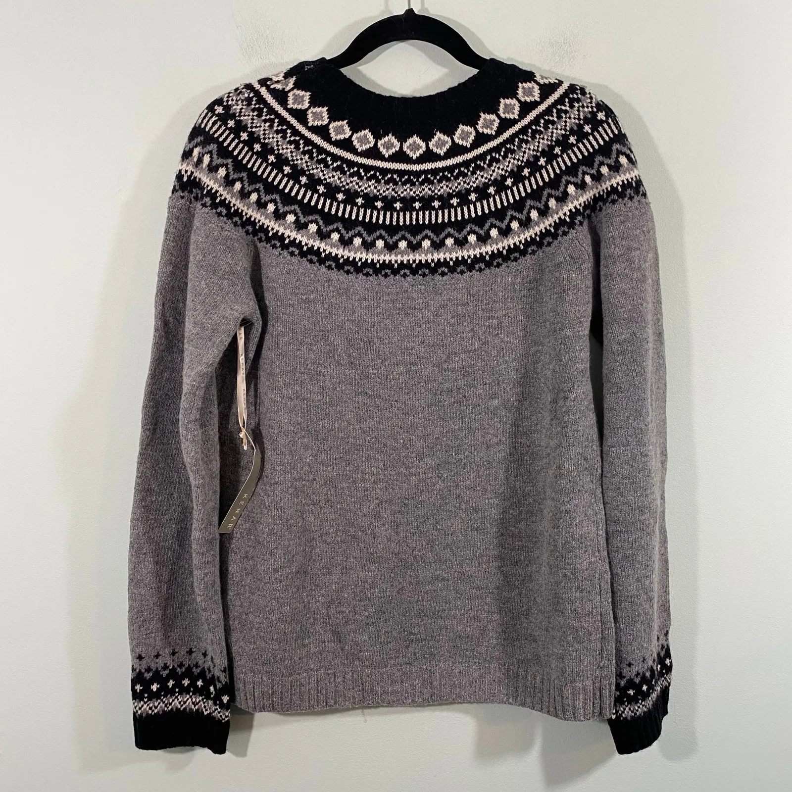 Kenar Women Black & Grey Lambswool Blend Bejeweled Fair Isle Sweater Size L NWT - Image 10