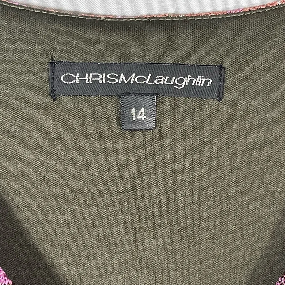Chris McLaughlin Knit Dress Chevron Print Green Purple Brown 3/4 Sleeves Sz 14 - Image 10